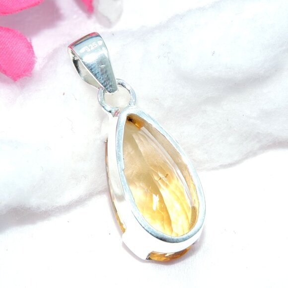 Citrine Gemstone Pendant, 925 Sterling Silver, One of Kind Pendant, Teardrop Cut - Picture 5 of 5